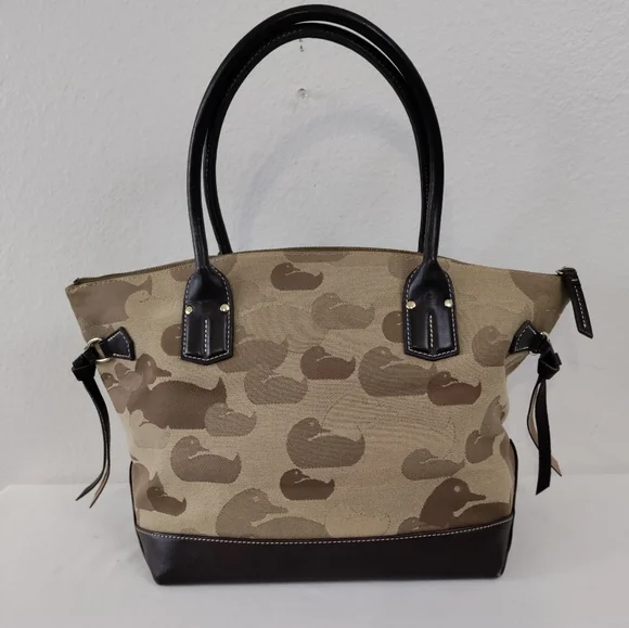 DOONEY BOURKE Brown Canvas Duck Pattern With Leather Trim Tote